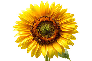 Fototapeta premium Closeup of a bright yellow sunflower isolated on transparent background, showcasing its vibrant petals and intricate center details