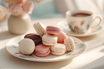 Obraz premium Macarons and Coffee Breakfast Elegance