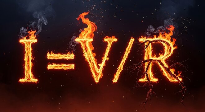Fiery Equation - Ohms Law IVR in Burning Letters.