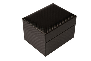 Black empty box covered with red velvet isolated on a white background.