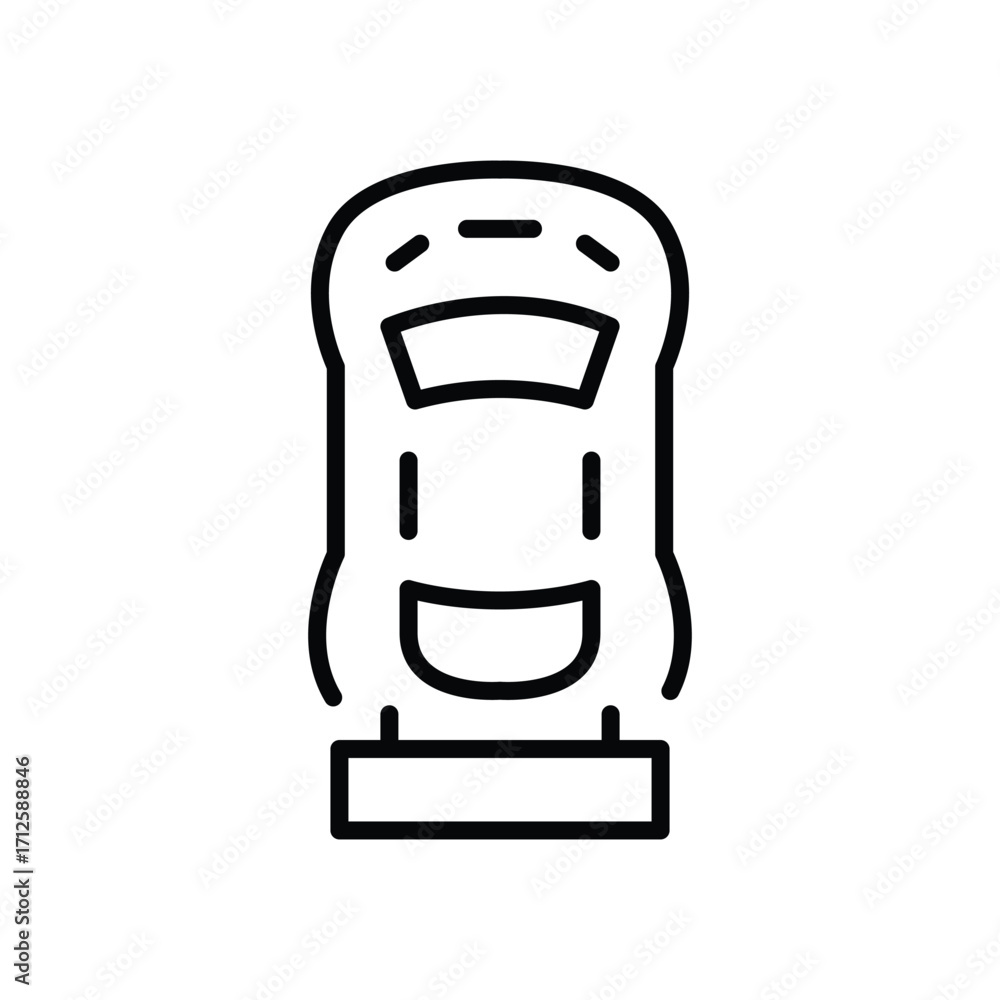 Poster a front view outline drawing of a car with a rectangular base. line icon. editable stroke