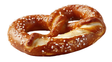 Golden brown pretzel with sesame seeds isolated on transparent background