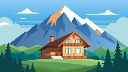 At the base of a majestic mountain range the chalet exudes warmth and comfort its wooden exterior blending harmoniously with nature.