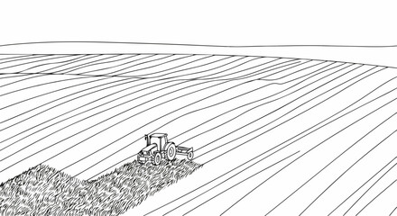 Illustration showing field cultivation, harvest preparation on an agricultural farm.
