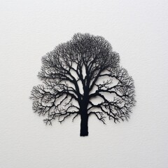 Detailed Black Silhouette of a Deciduous Tree on White Background