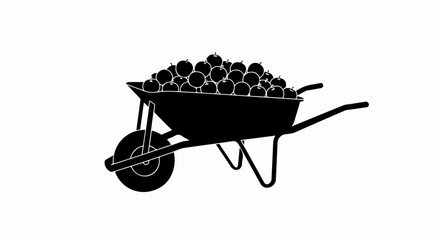 Silhouette wheelbarrow overflowing with harvest, its filled container standing out against backdrop. This overflowing harvest, a testament to nature’s bounty, symbolizes hard work, abundance.