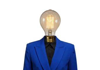 Isolated Businesswoman with a lightbulb head and dressed in formal wear for office work