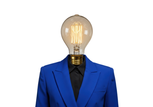 Isolated Businesswoman with a lightbulb head and dressed in formal wear for office work