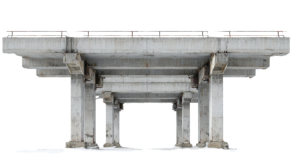 Concrete bridge structure with strong pillars, isolated on white background.