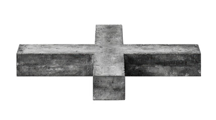 Concrete cross sculpture, modern design, isolated on white background