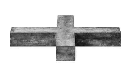 Concrete cross sculpture, modern design, isolated on white background
