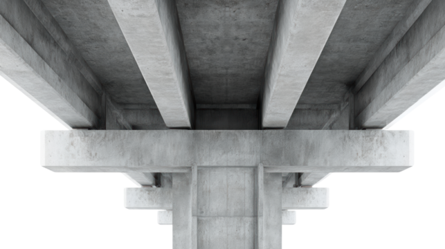 Concrete structural elements from below, showcasing modern design and engineering intricacies.