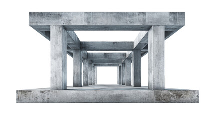 Concrete structure with geometric shapes on a white isolated background.