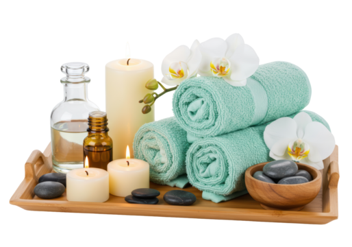 Isolated spa treatment set, wellness and relaxation for wellbeing in a luxury pampering salon