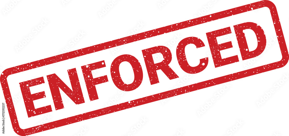 Poster red grunge enforced stamp with rounded rectangle border effect, official document marking