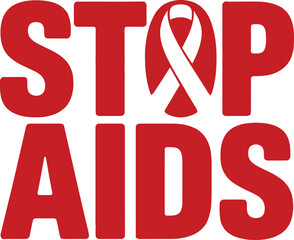 Stop aids red text with white ribbon symbol of awareness and support for hiv prevention