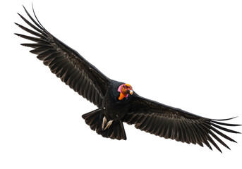 Isolated California Condor soaring with wings spread; majestic bird in flight, free nature