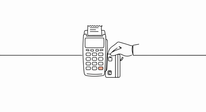 Simple card payment using pos terminal and credit card on clean white background. This simple card payment process shows pos terminal and credit card, depicting business transaction.