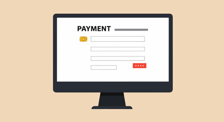 Payment form interface on computer screen is displayed for online transaction, showcasing payment form accessibility, and digital payment methods.