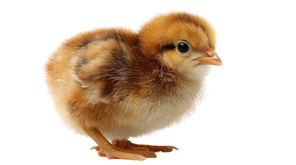 Cute fluffy chick isolated on white background.