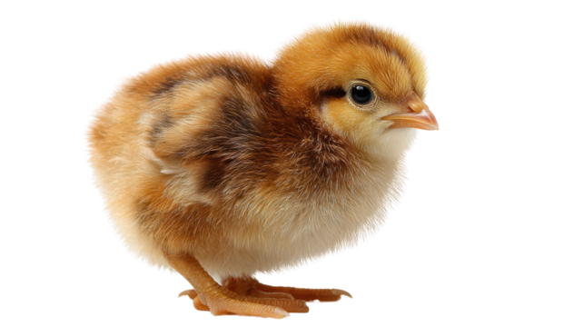 Cute fluffy chick isolated on white background.