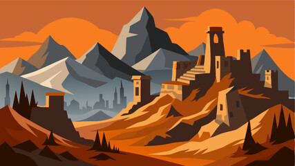 A rugged mountainous terrain housing the crumbling ruins of a once fortified city its strategic location a reminder of its former glory.