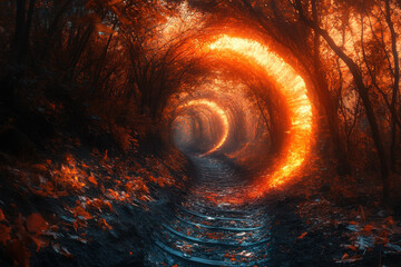 Bright light at the end of a forest tunnel.
