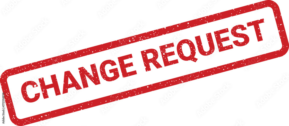 Poster red ink stamp with textured change request text, angled document approval design