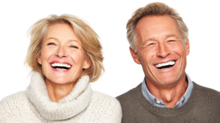 Happy couple smiling together, white isolate background