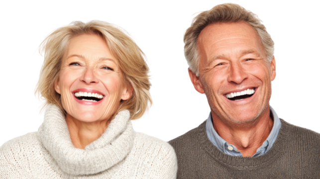 Happy couple smiling together, white isolate background
