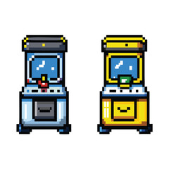 Fototapeta premium Arcade Machines 8-Bit Pixel Art Icon Set. 2 Retro Gaming Cabinet Sprites
