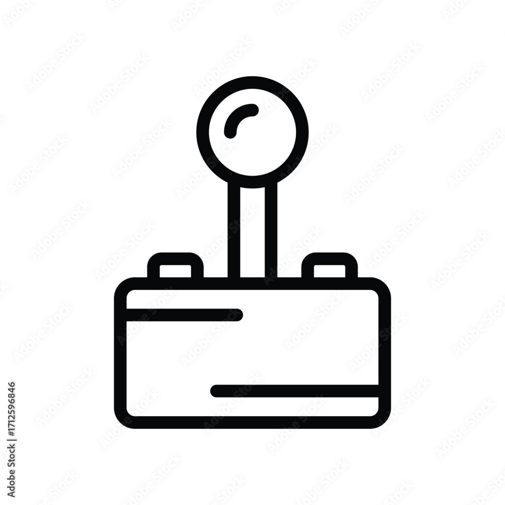 Poster a simple line drawing of a joystick depicting a base buttons and the stick with a round top. line ic