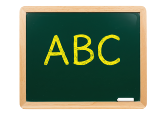 Isolated blackboard with ABC writing for education on the board, chalkboard, school