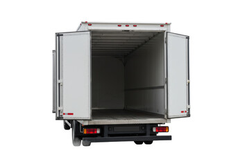 Isolated Delivery Truck With Open Doors ready for delivery or loading of goods & cargo