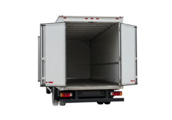 Isolated Delivery Truck With Open Doors ready for delivery or loading of goods & cargo