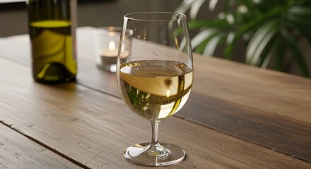 Obraz premium Glass of White Wine on Wooden Table.
