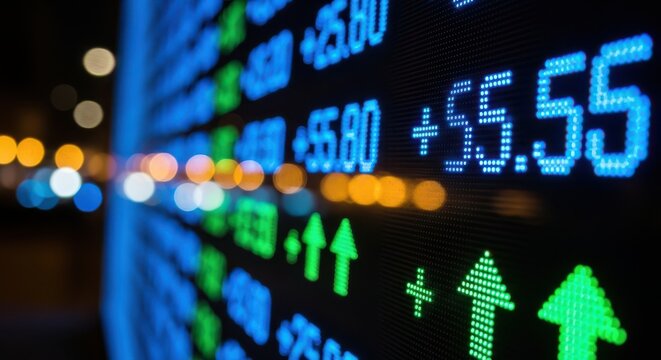 Stock market trading data showing upward trends and profits