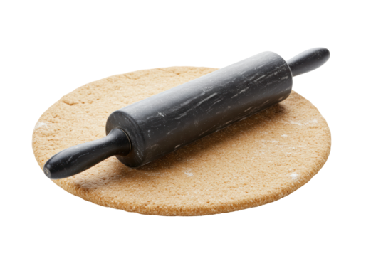 Isolated round flatbread with rolling pin preparing food for baking meal time fresh dough