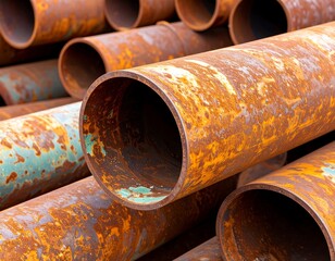 Rusty metal pipes stacked