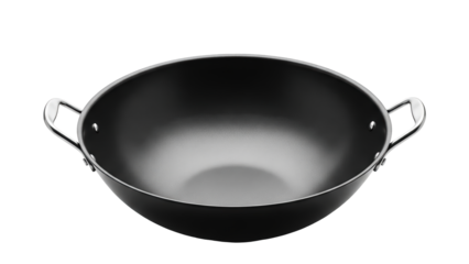 Schwarzer Wok isoliert auf transparentem Hintergrund