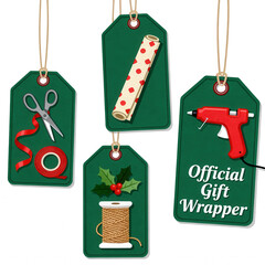 Creative gifting supplies on festive tags, perfect for holiday wrapping and DIY projects