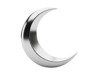 Islamic crescent moon religious symbol in silver design isolated on a transparent background