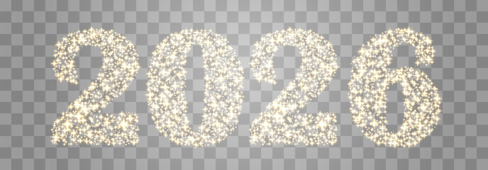 Vector Happy New Year 2026, shiny particles design. Vector luxury light sparkles. Vector glitter particles shine isolated on png background