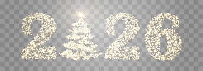 Vector Happy New Year 2026, shiny particles design. Vector luxury light sparkles. Vector glitter particles shine isolated on png background