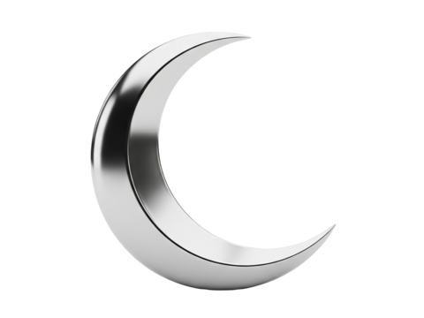 Islamic crescent moon religious symbol in silver design isolated on a transparent background - Powered by Adobe