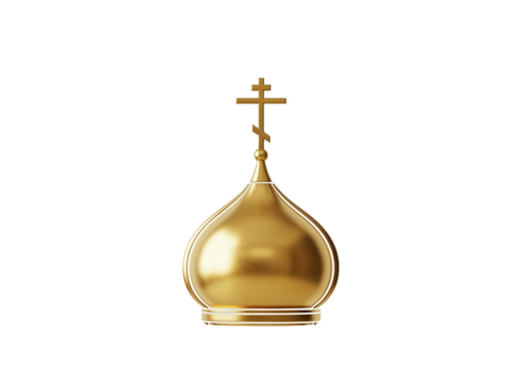 Golden onion dome from orthodox church architecture isolated on a transparent background