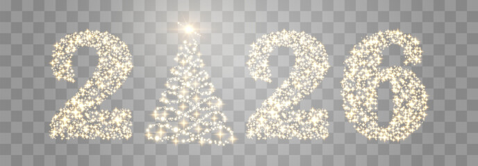 Vector Happy New Year 2026, shiny particles design. Vector luxury light sparkles. Vector glitter particles shine isolated on png background