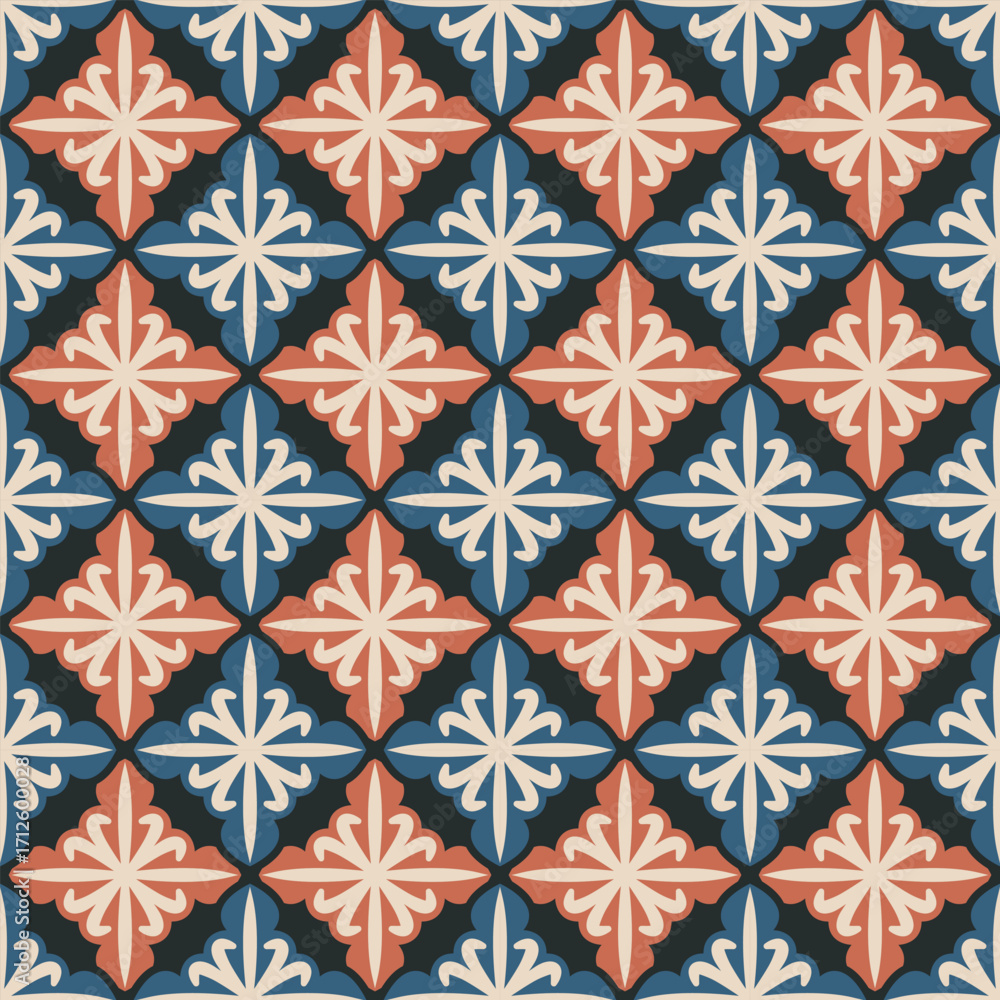 Poster ornate retro floral tile pattern with symmetrical design background texture