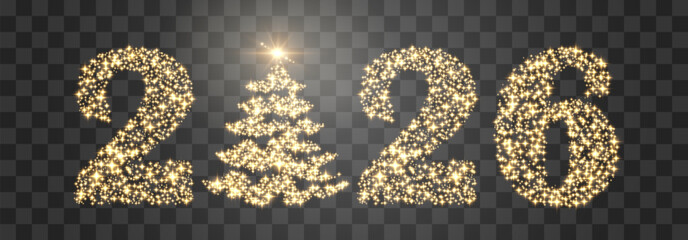 Vector Happy New Year 2026, shiny particles design. Vector luxury light sparkles. Vector glitter particles shine isolated on png background