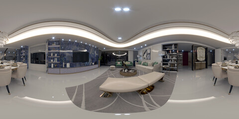 3d render of modern living room interior, 360 degree view